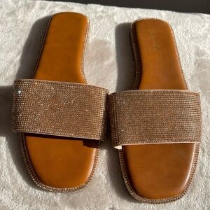 Rose Gold Women’s Sparkly Rhinestone Flat Slide Sandals